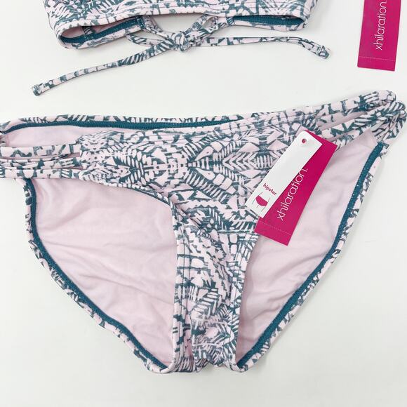 New Xhilaration XSmall Pink Blue Tribal Print Halter Bikini Top S Hipster Bottom - Picture 9 of 13